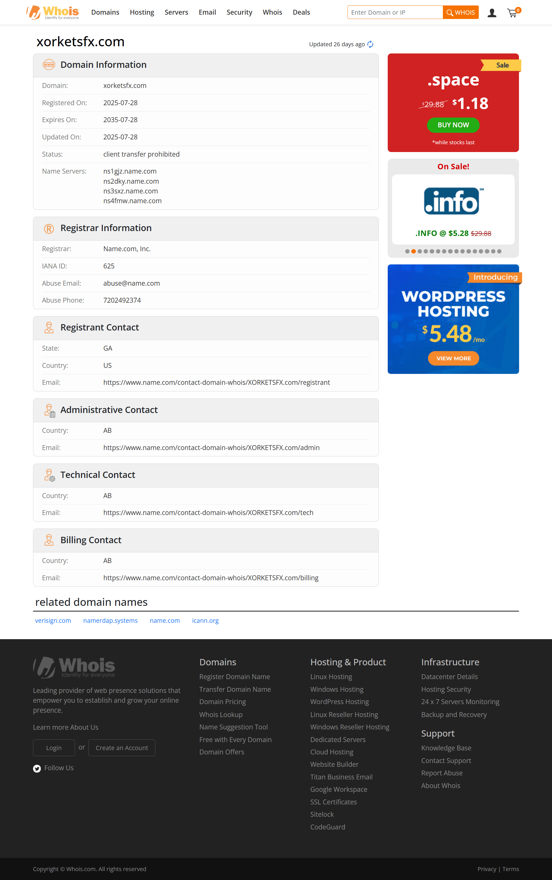 Whois lookup results