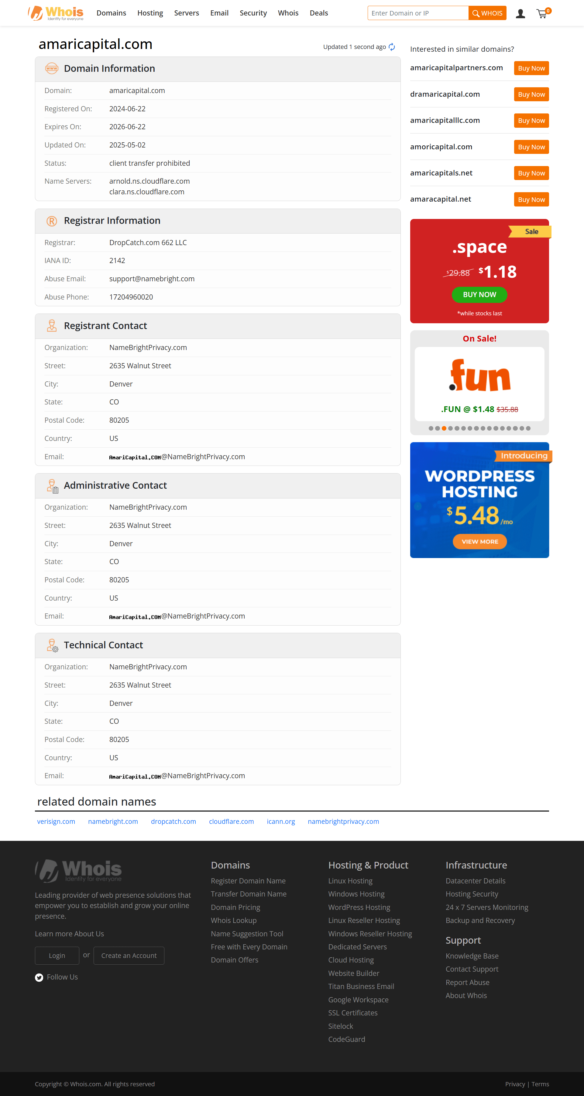 Whois lookup results