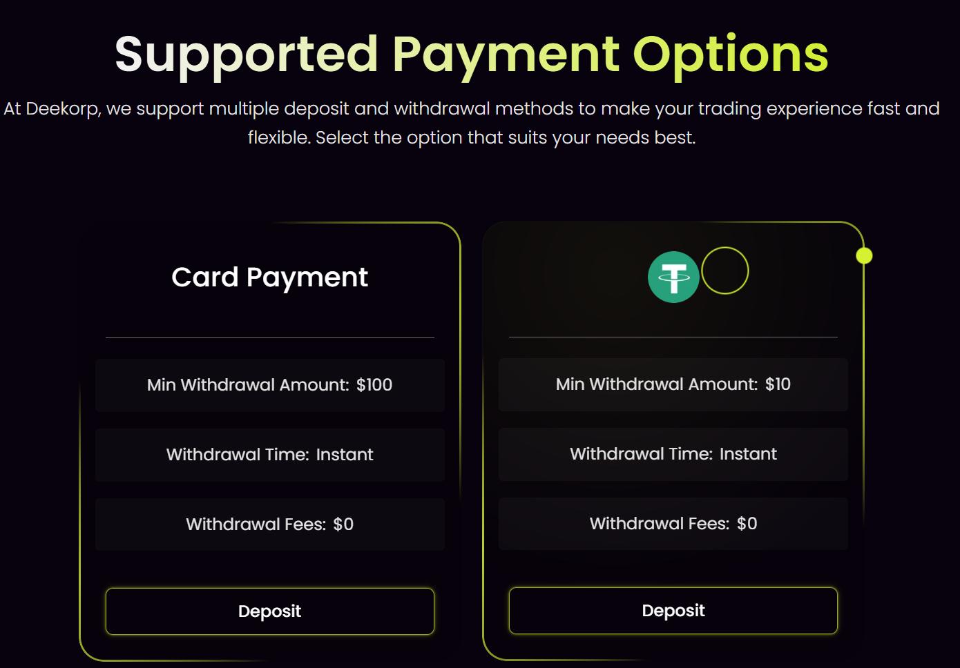 Deposit and Withdrawal Methods