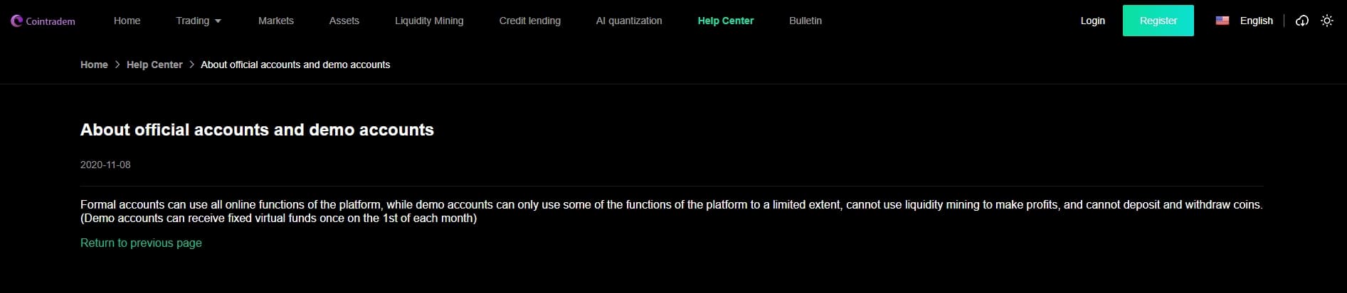Account Types at Cointradem