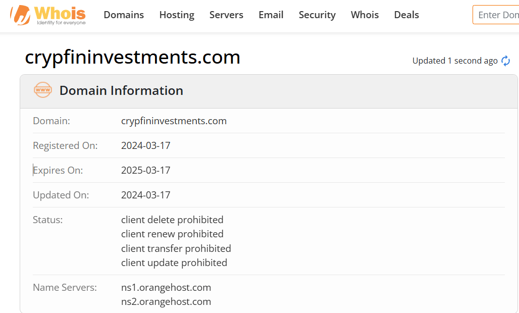 Whois lookup results