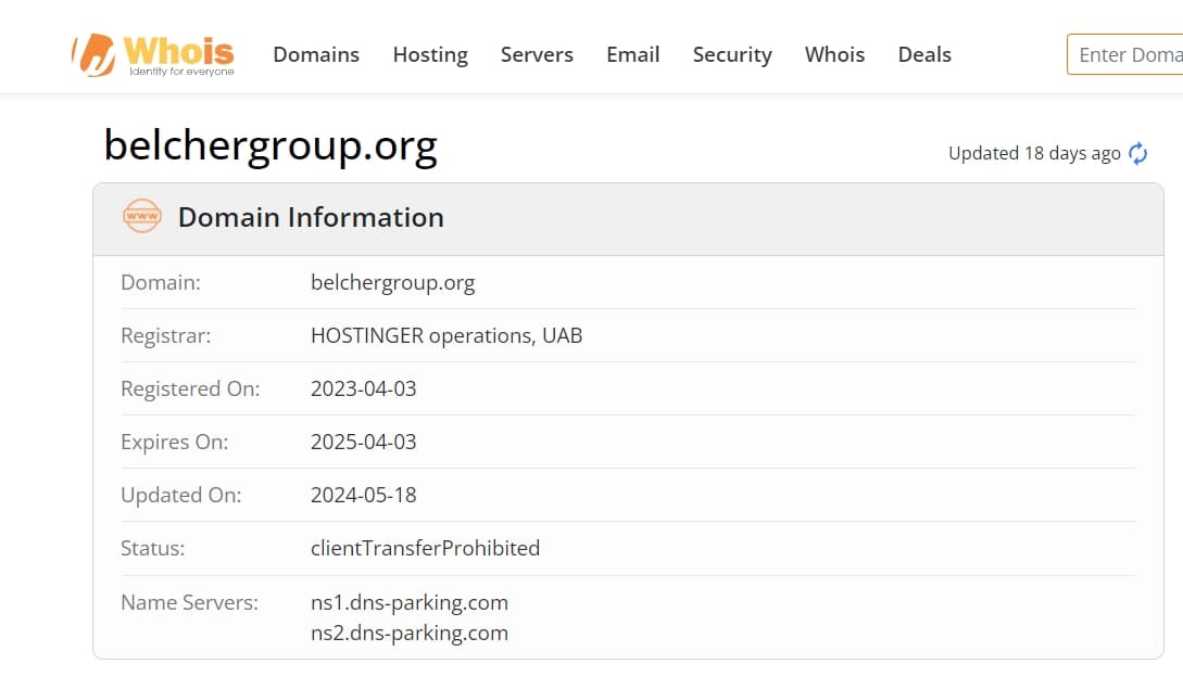 whois domain time of Belcher Investments Markets