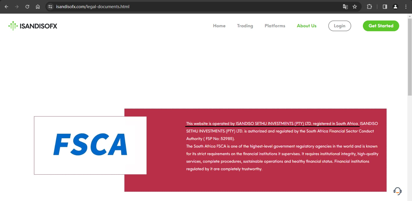 Company registration information displayed on the official website