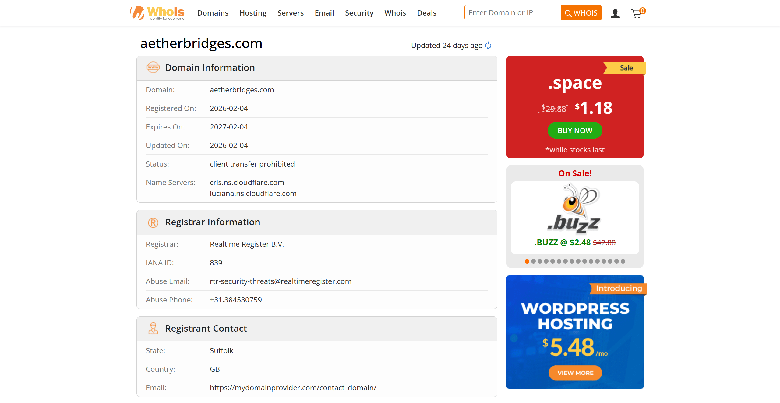 Tarikh pendaftaran nama domain whois