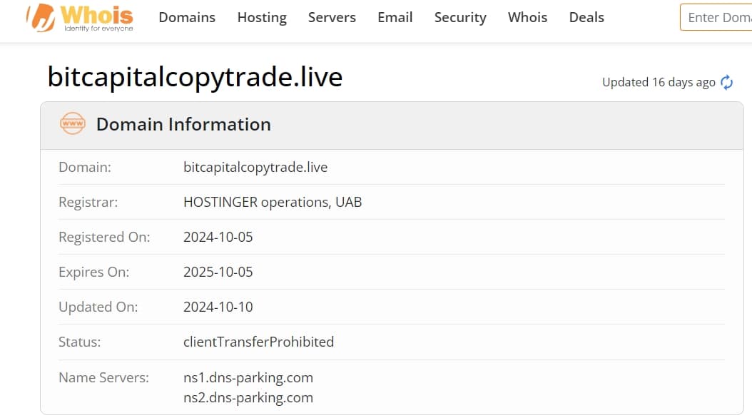 whois domain time of Bitcapital Copytrade