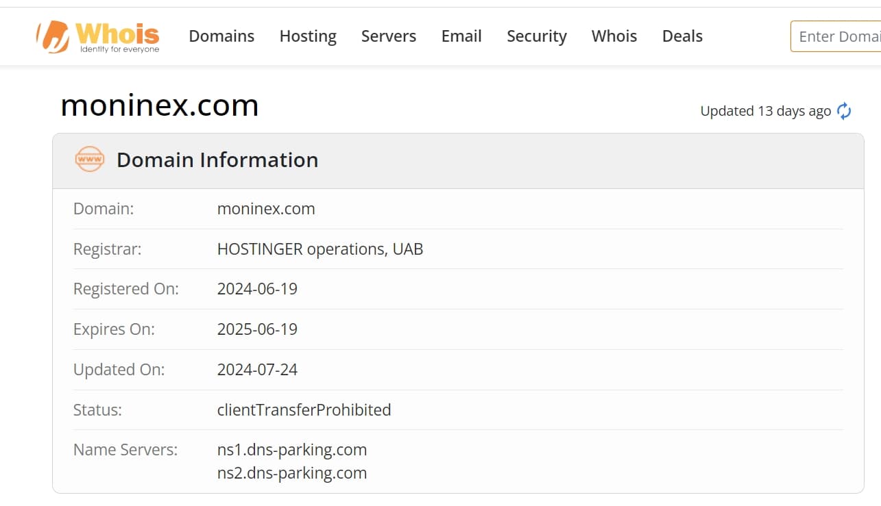 Moninex Whois information