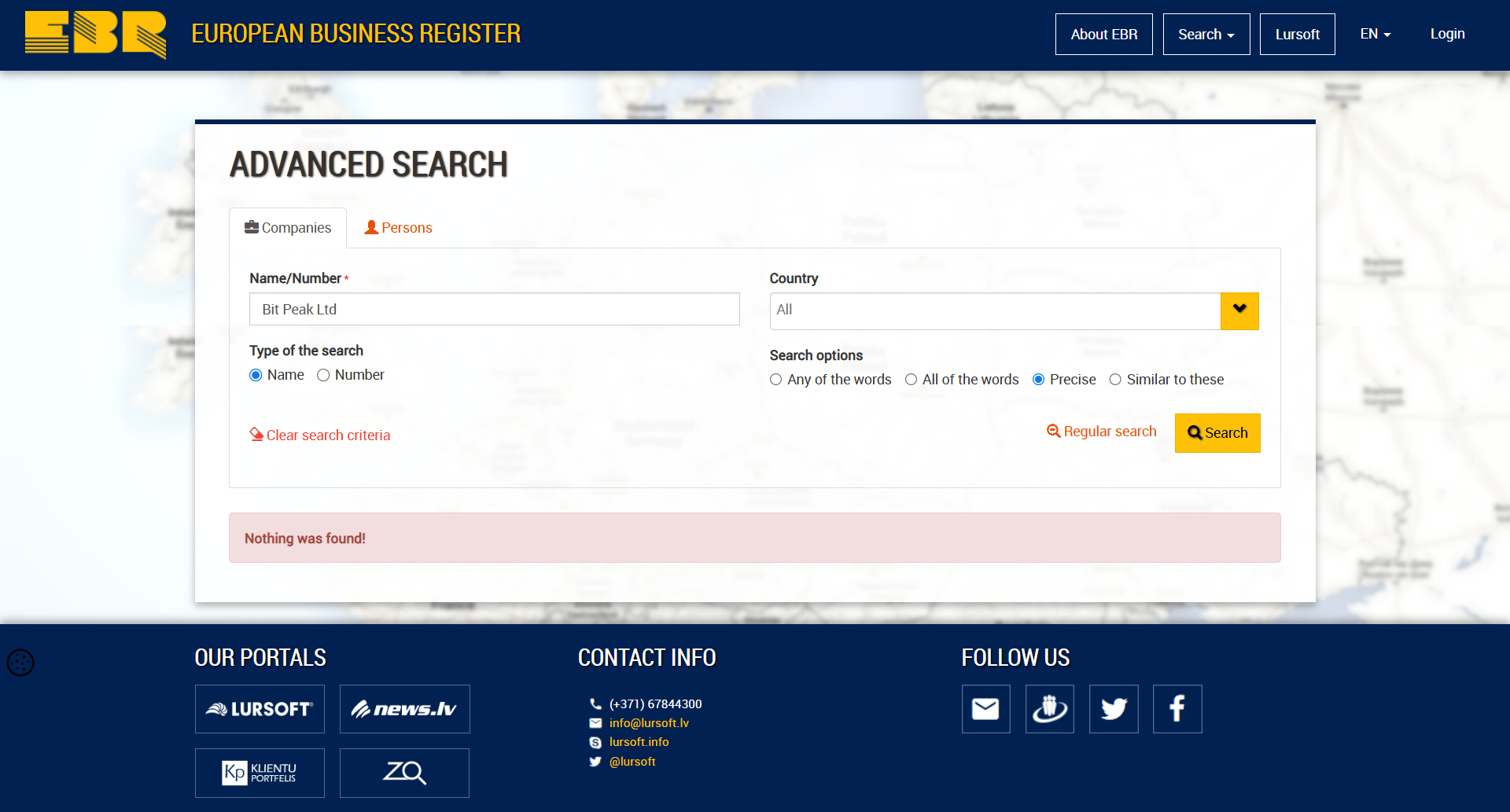 European Business register Official Website