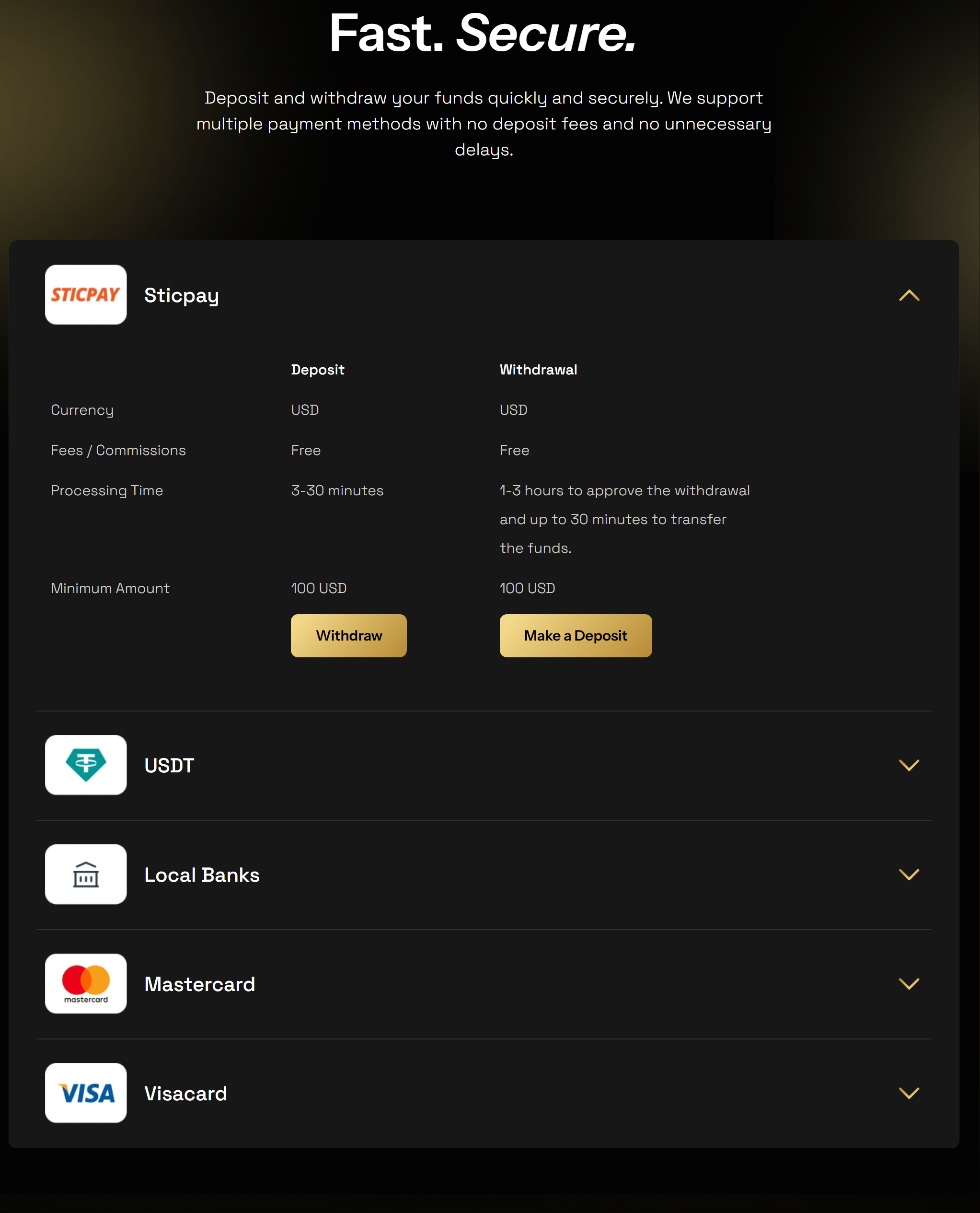 Deposit and Withdrawal Methods
