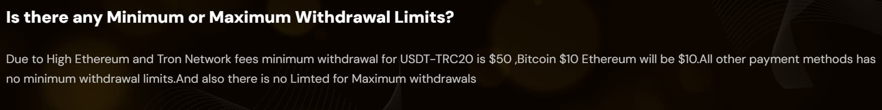 Deposit and withdrawal restriction information