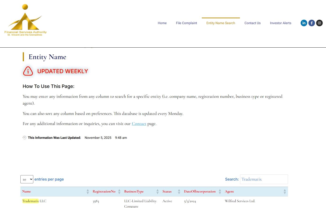 Company registration information