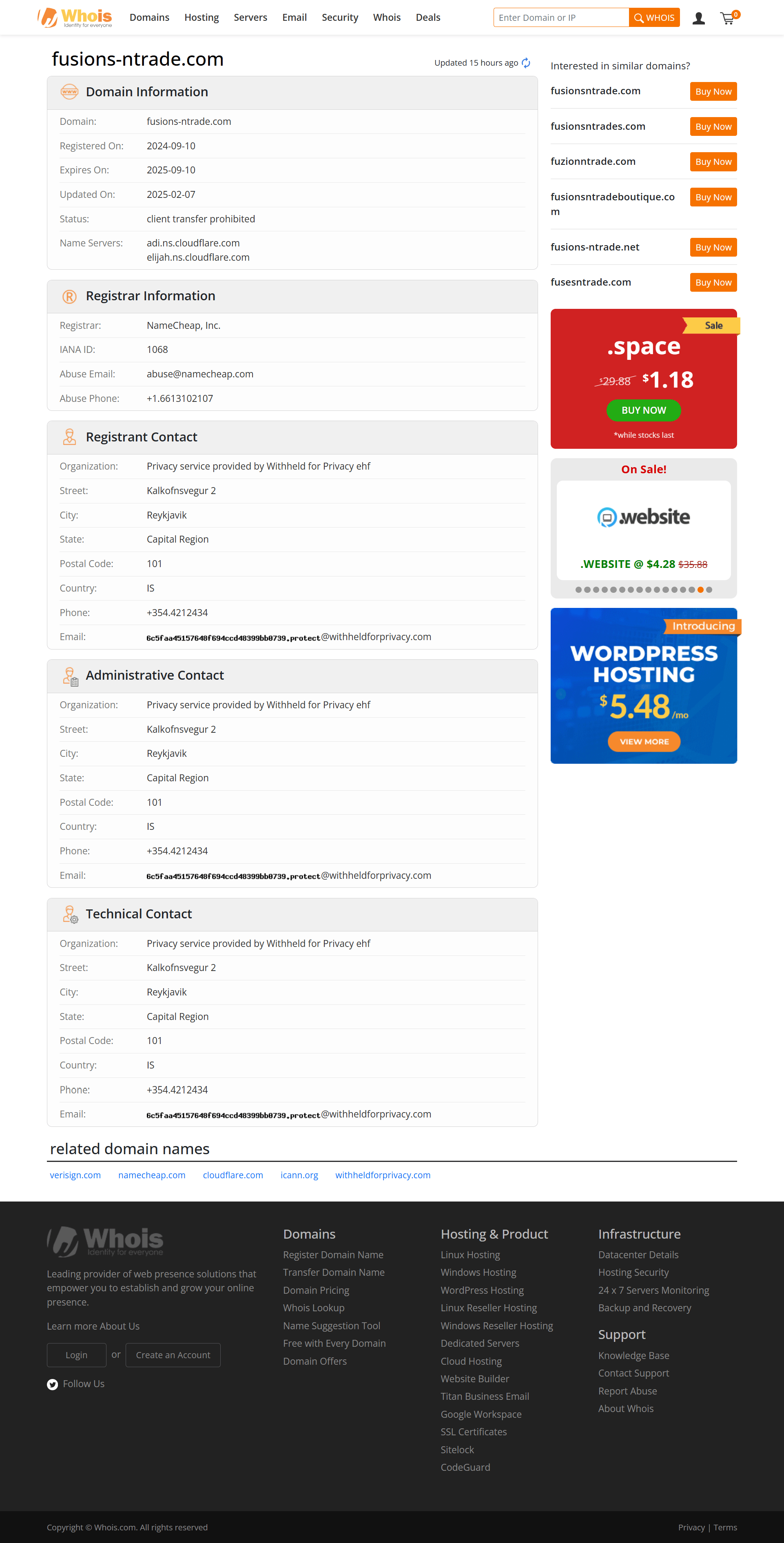 Whois lookup results