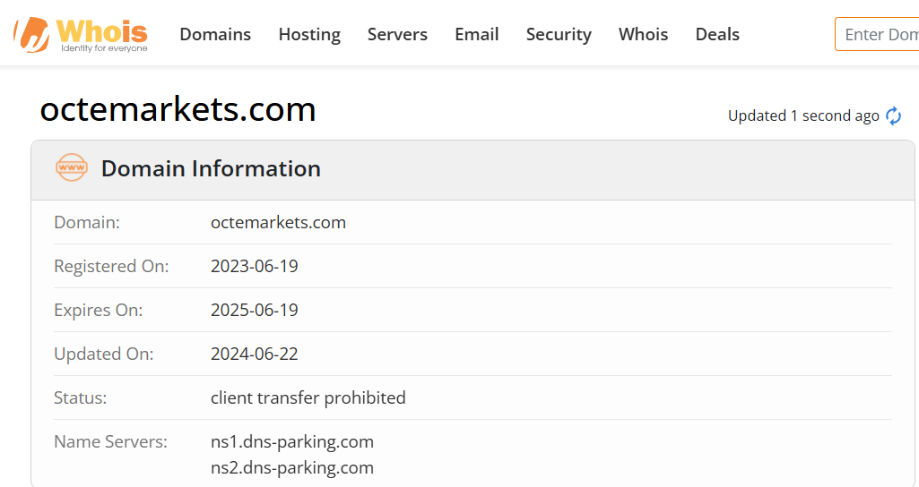 Whois lookup results