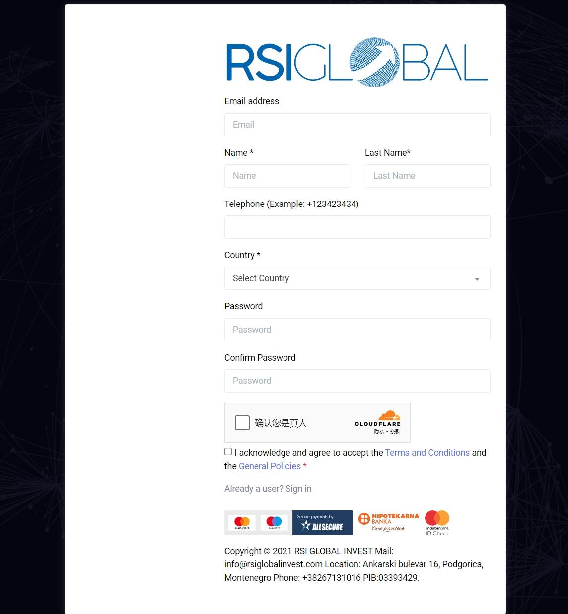 RSI GLOBAL INVEST's registration process