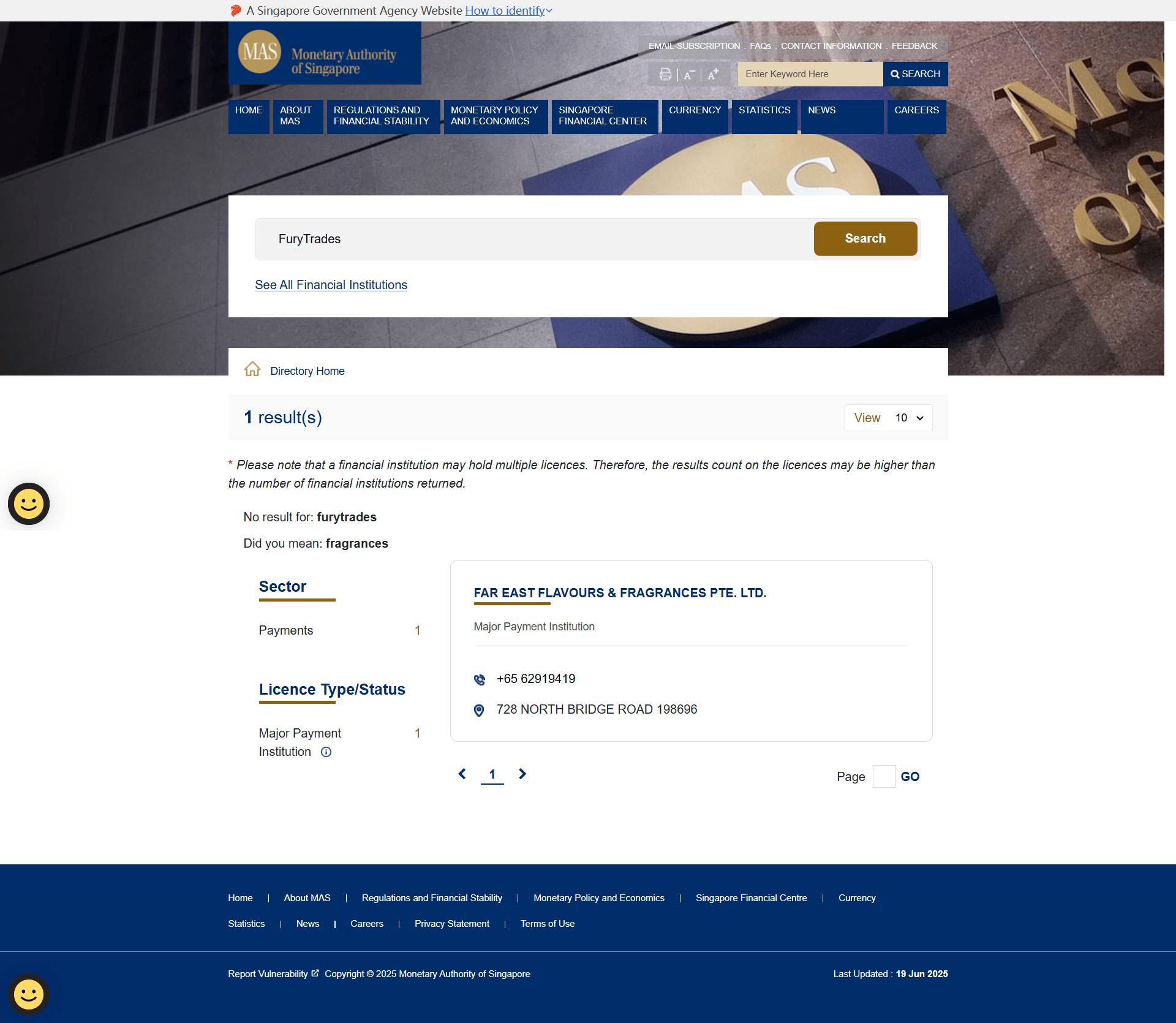 Monetary Authority of Singapore（MAS）