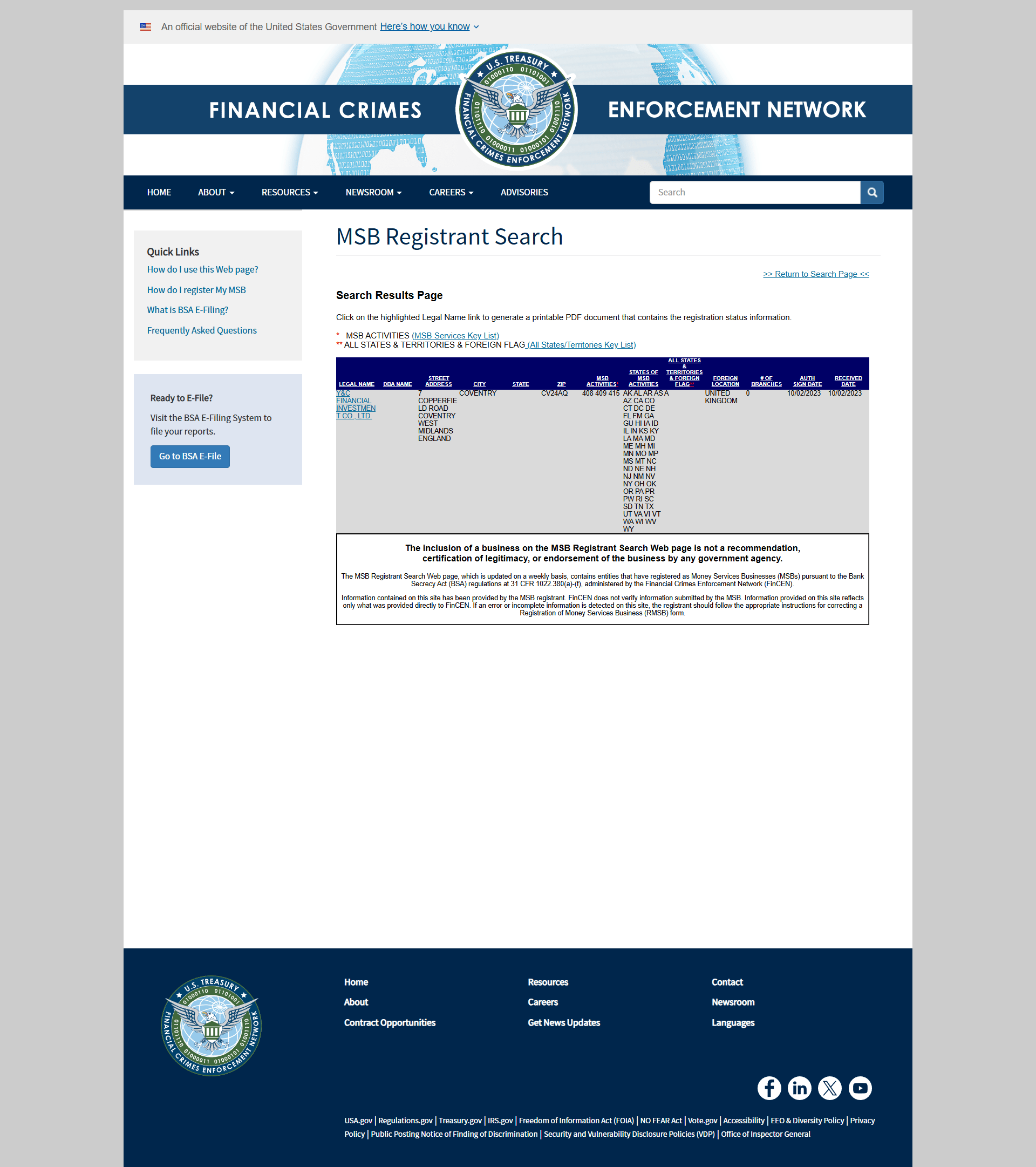 United States Financial Crimes Enforcement Network（FinCEN）