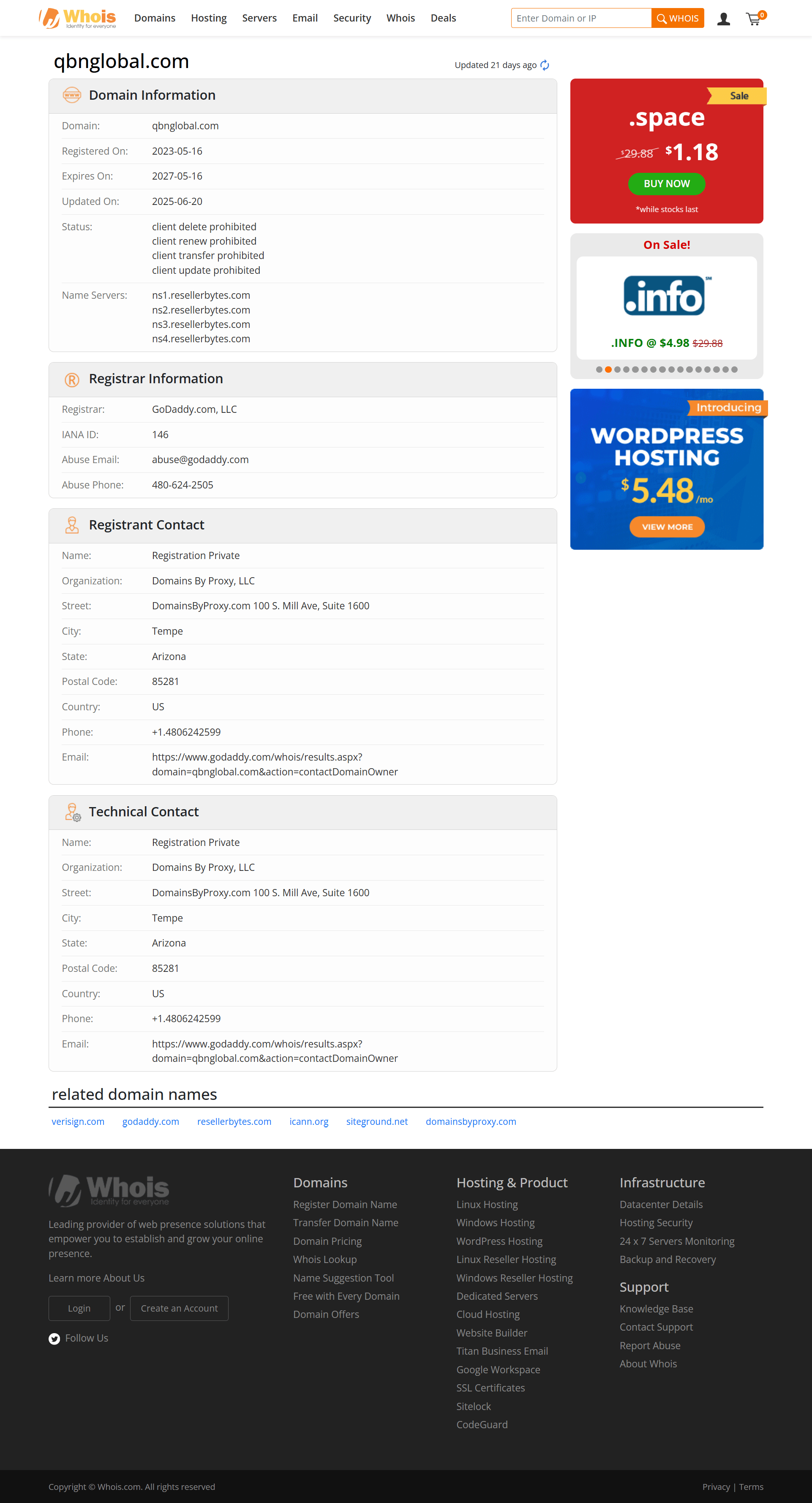 Whois lookup results