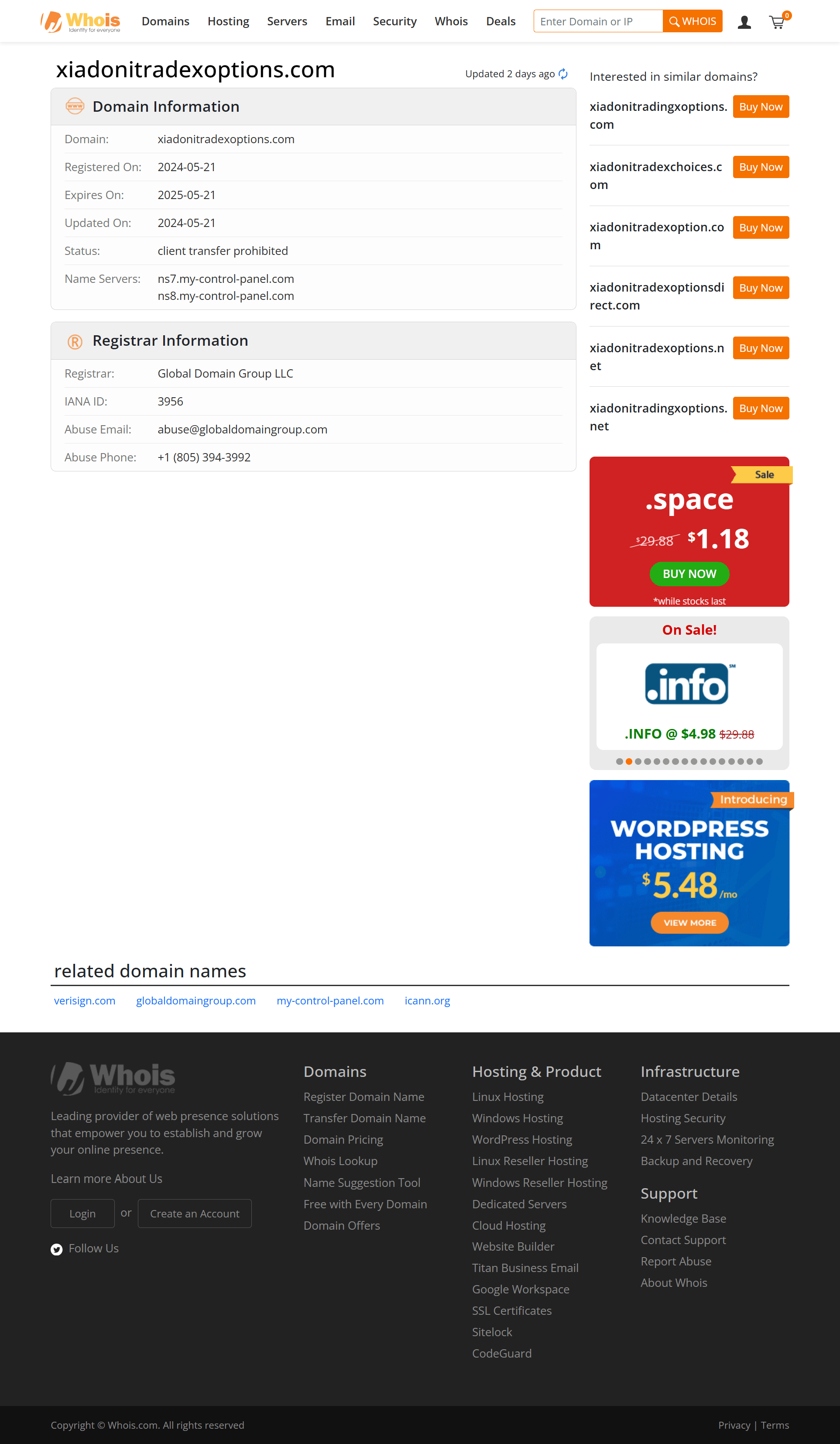 Whois lookup results