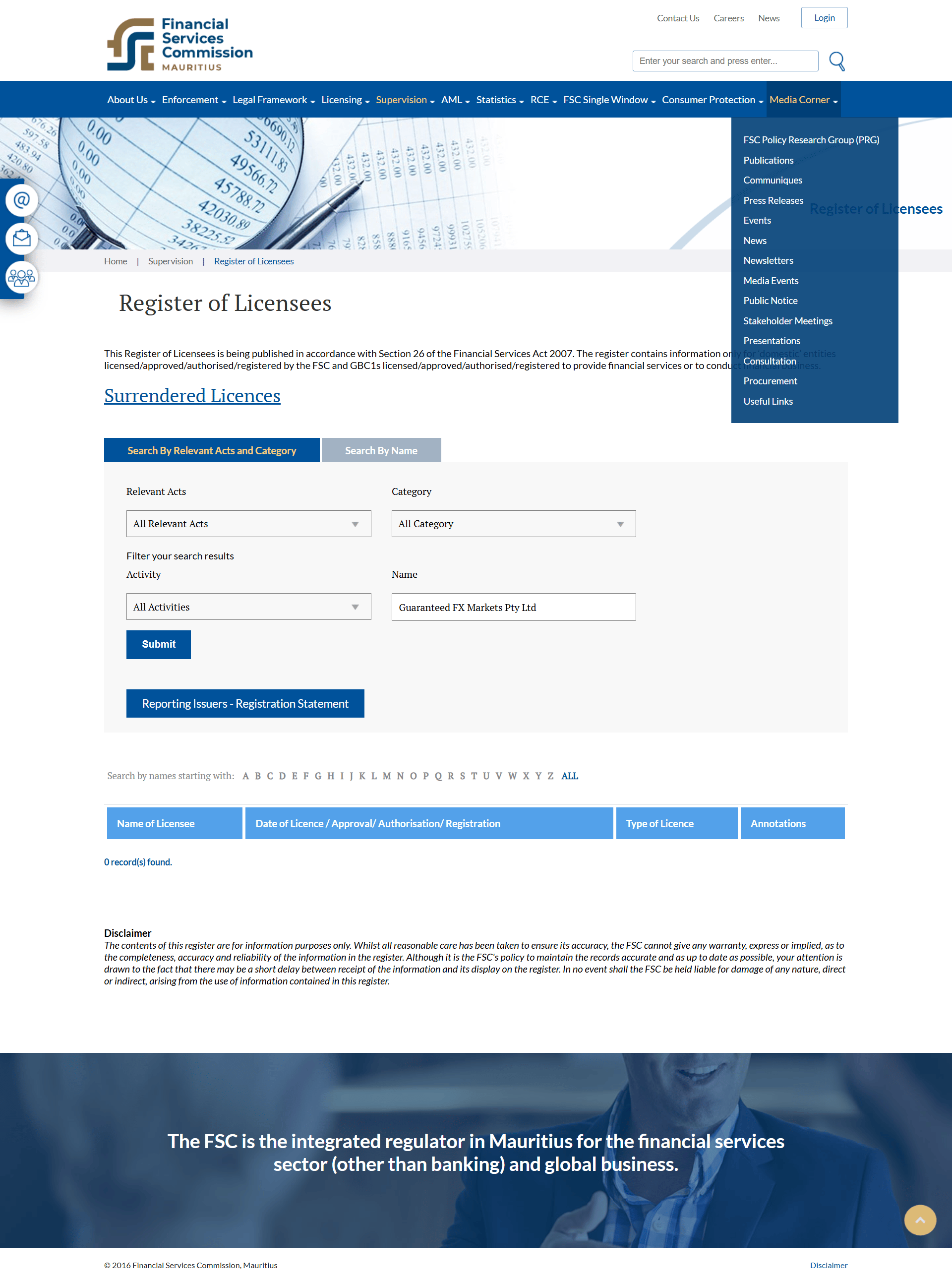 Financial Services Commission, Mauritius(FSC)Official Website