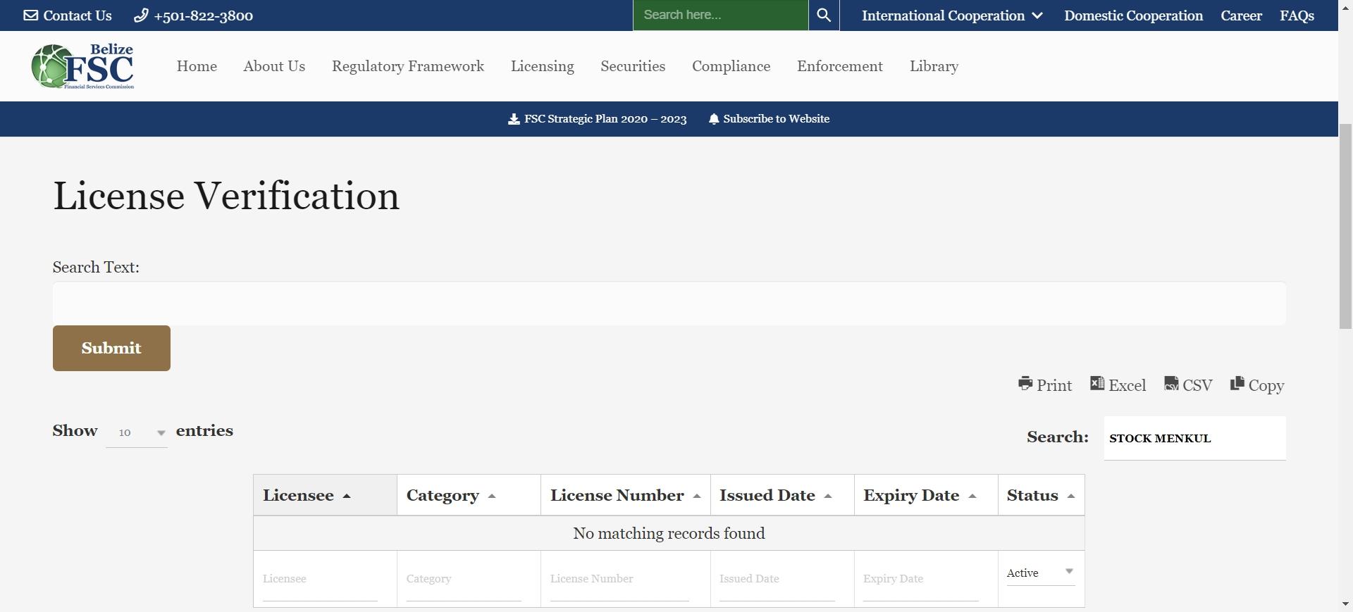 STOCK MENKUL's regulatory information
