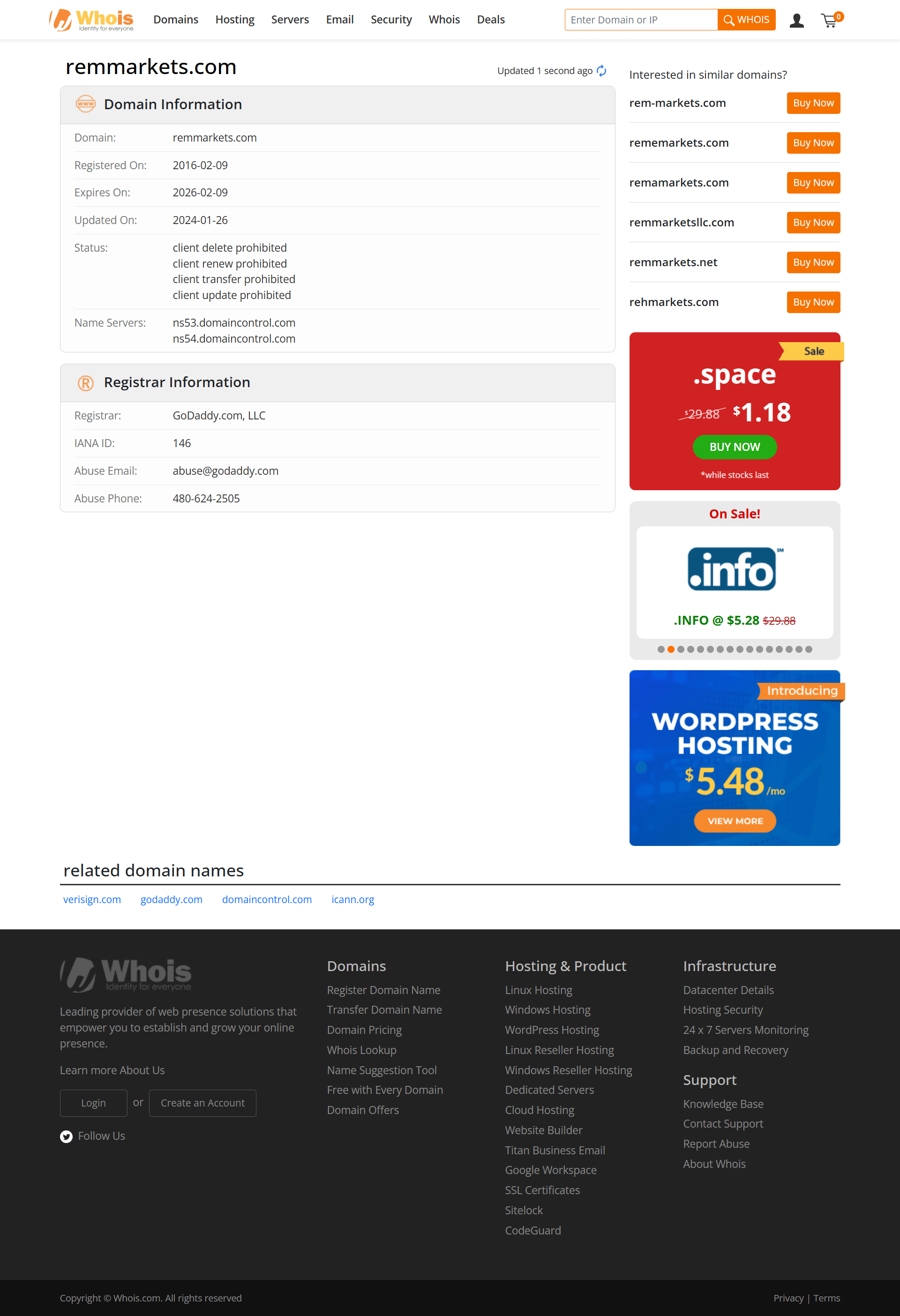 Whois lookup results