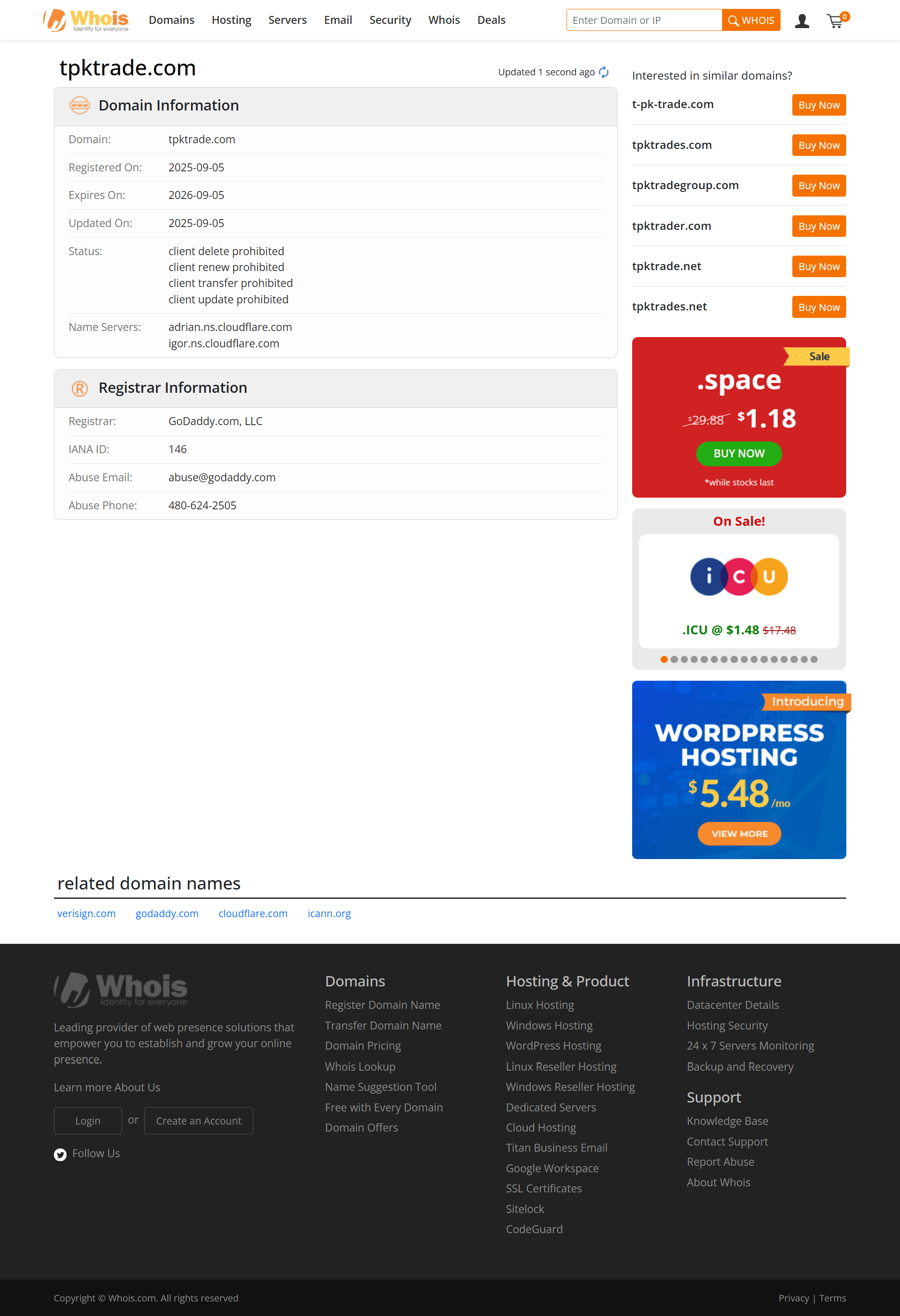 Whois lookup results