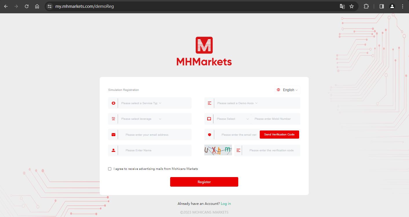 The official website displays account registration information