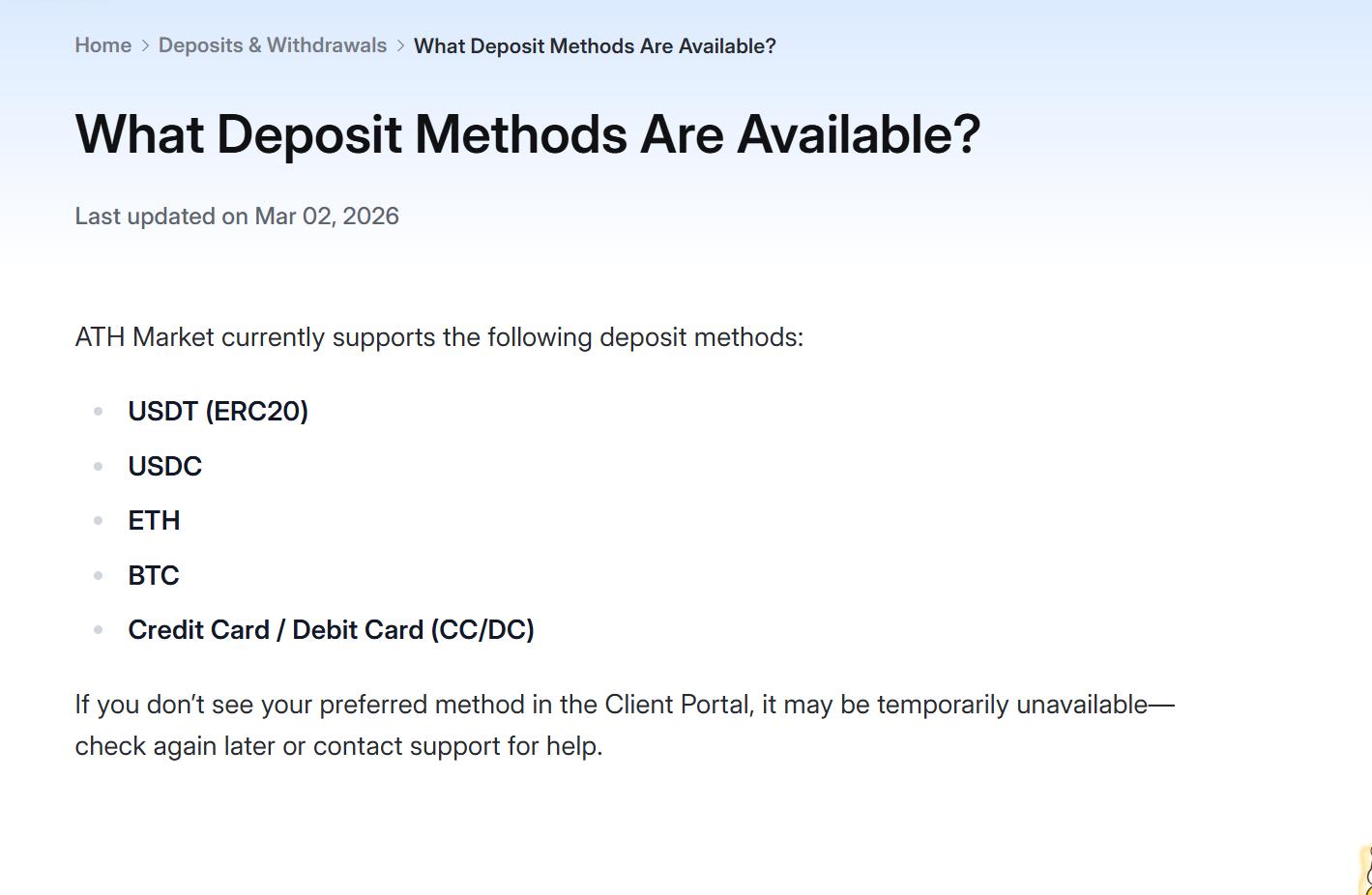 Deposit and Withdrawal Methods Information
