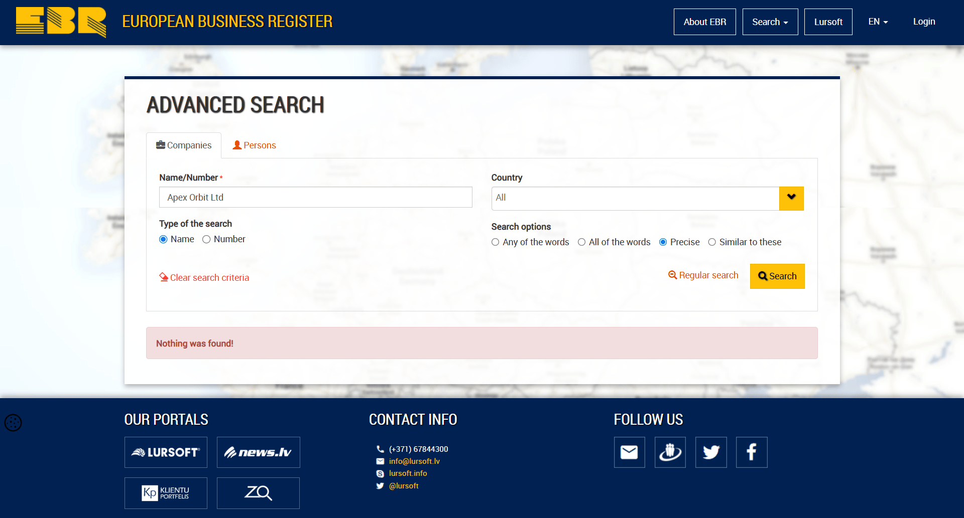 European Business register Official Website