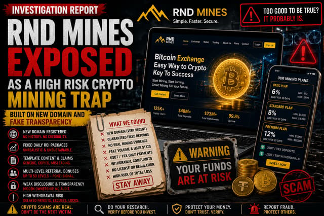 RND Mines เป็นการหลอกลวง HYIP แบบทั่วไป เตือนความเสี่ยงสูง!