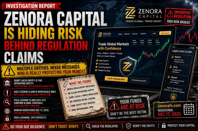 Zenora Capital ไม่มีการกำกับดูแลที่แท้จริง มีความเสี่ยงสูง
