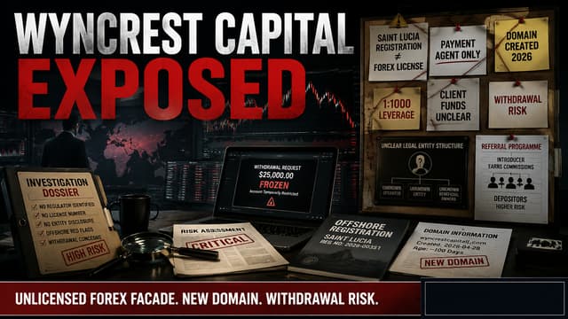 Wyncrest Capital đánh giá: Đăng ký Saint Lucia, đại lý thanh toán & rủi ro MT5