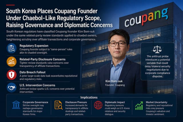 韓国はCoupang創始者を実際の支配者として再評価し、コンプライアンスの再評価を引き起こし、韓国と米国の地政学的摩擦リスクが高まっている。