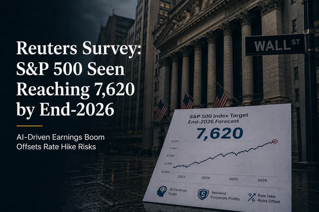 ロイター調査：S&P500指数は2026年末までに7620ポイントに達すると予測、AI企業の利益急増が利上げリスクを相殺