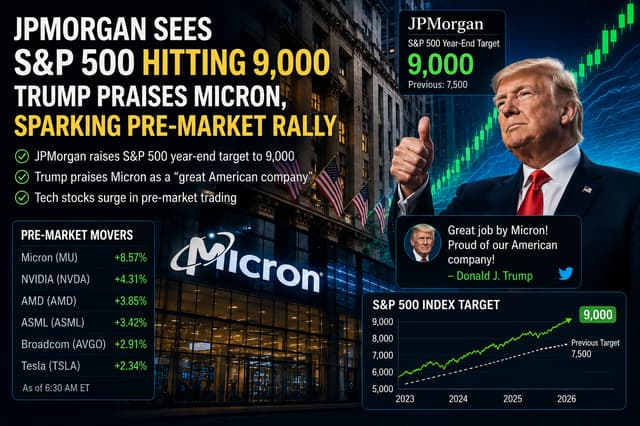JPモルガンはS&Pが9000ポイントに達すると予測 トランプがマイクロンを公然と称賛し、テクノロジー株が市場前に急騰