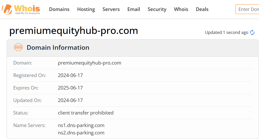 Whois lookup results