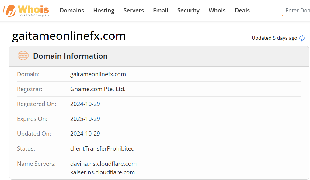 Whois lookup results
