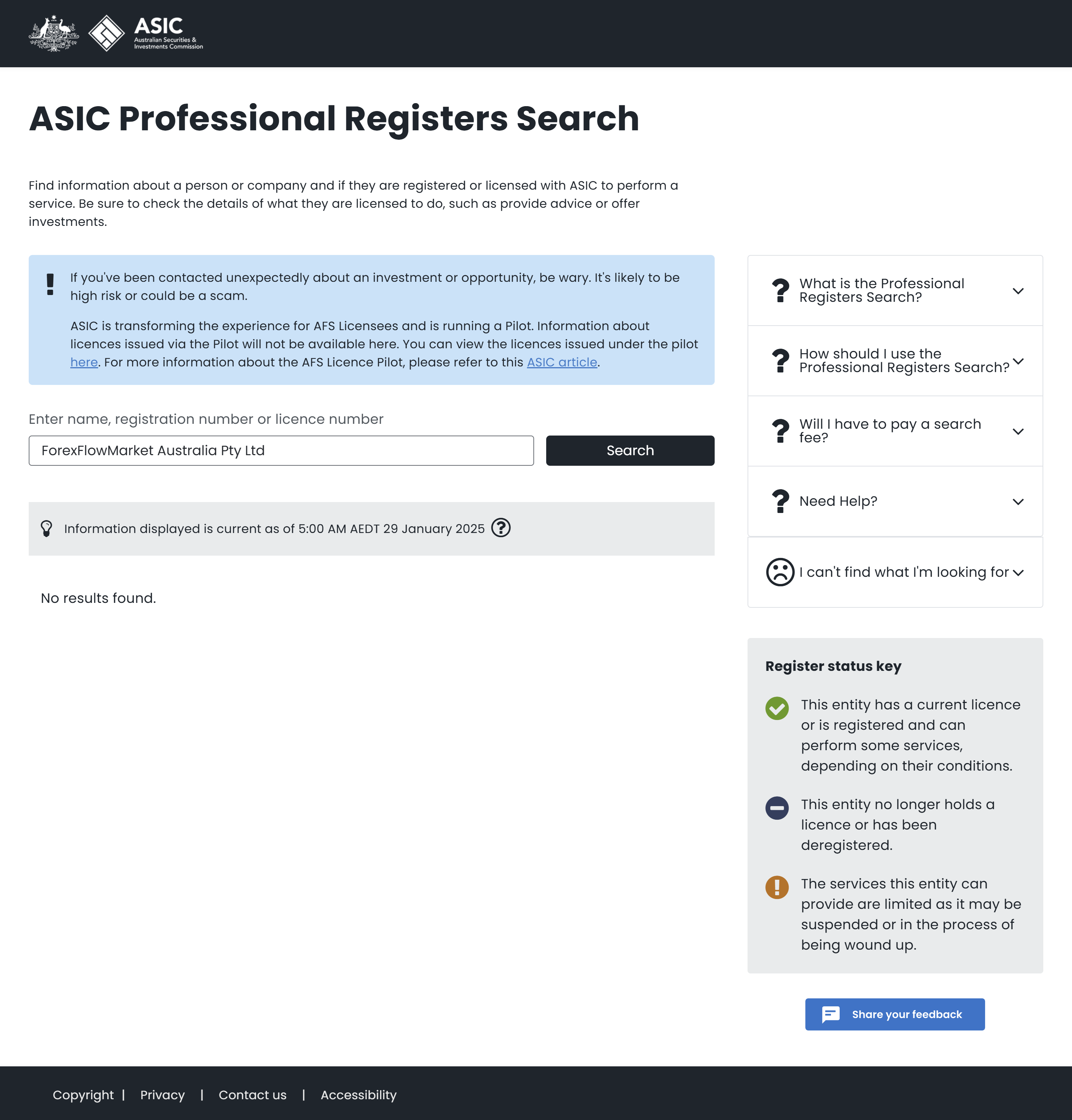 Australian Securities & Investments Commission (ASIC) office website