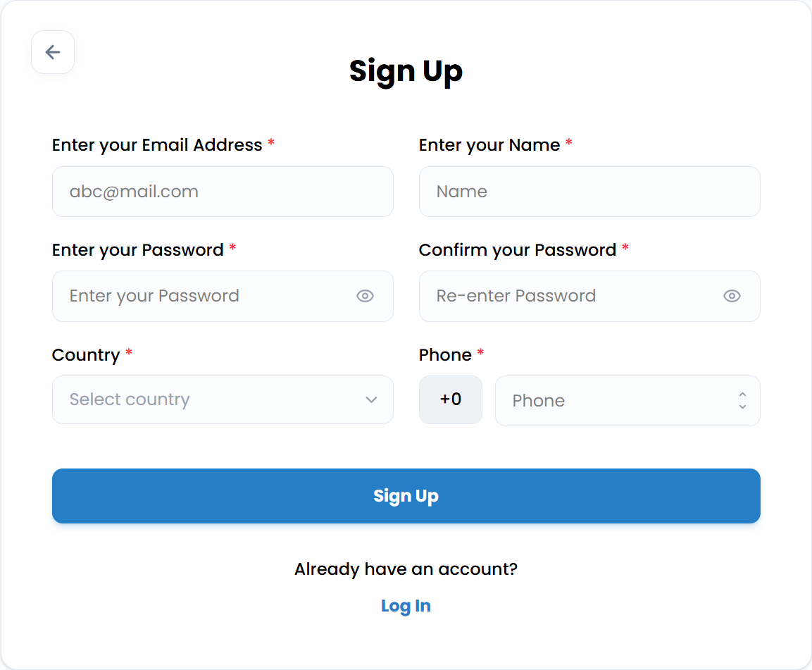 Registration form information