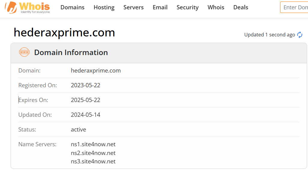 Whois lookup results