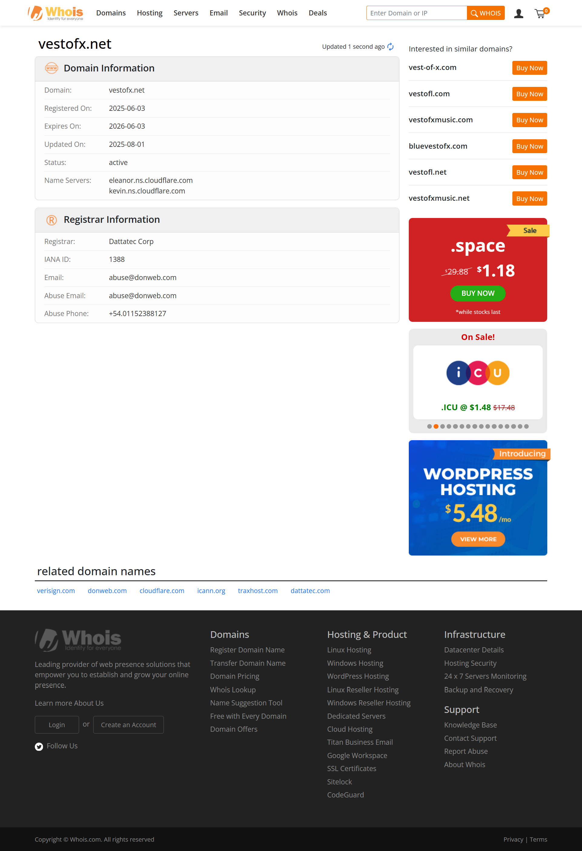 Whois lookup results
