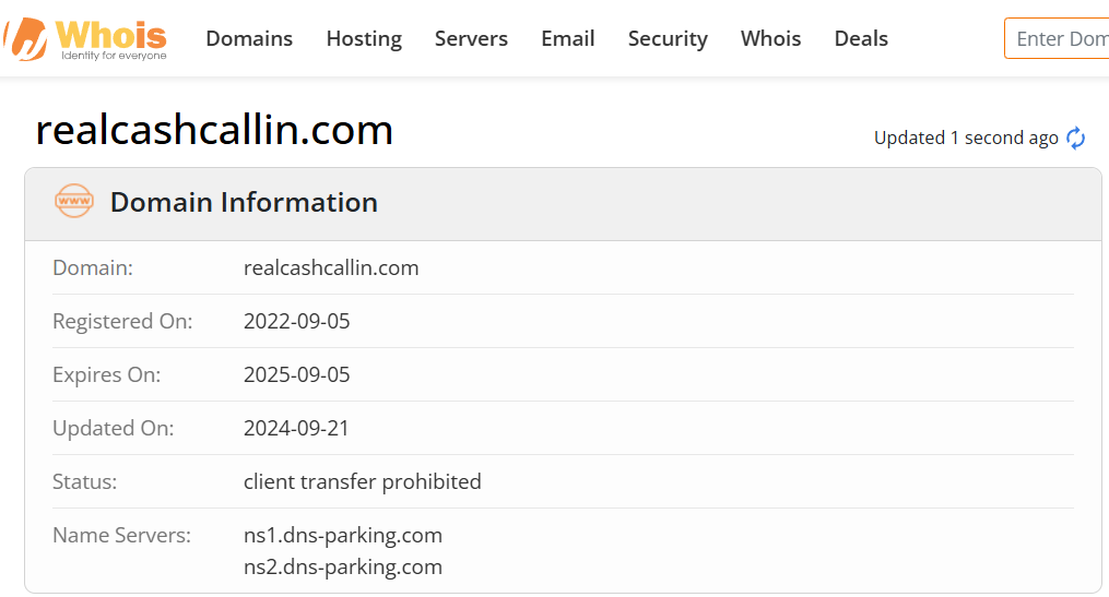 Whois lookup results
