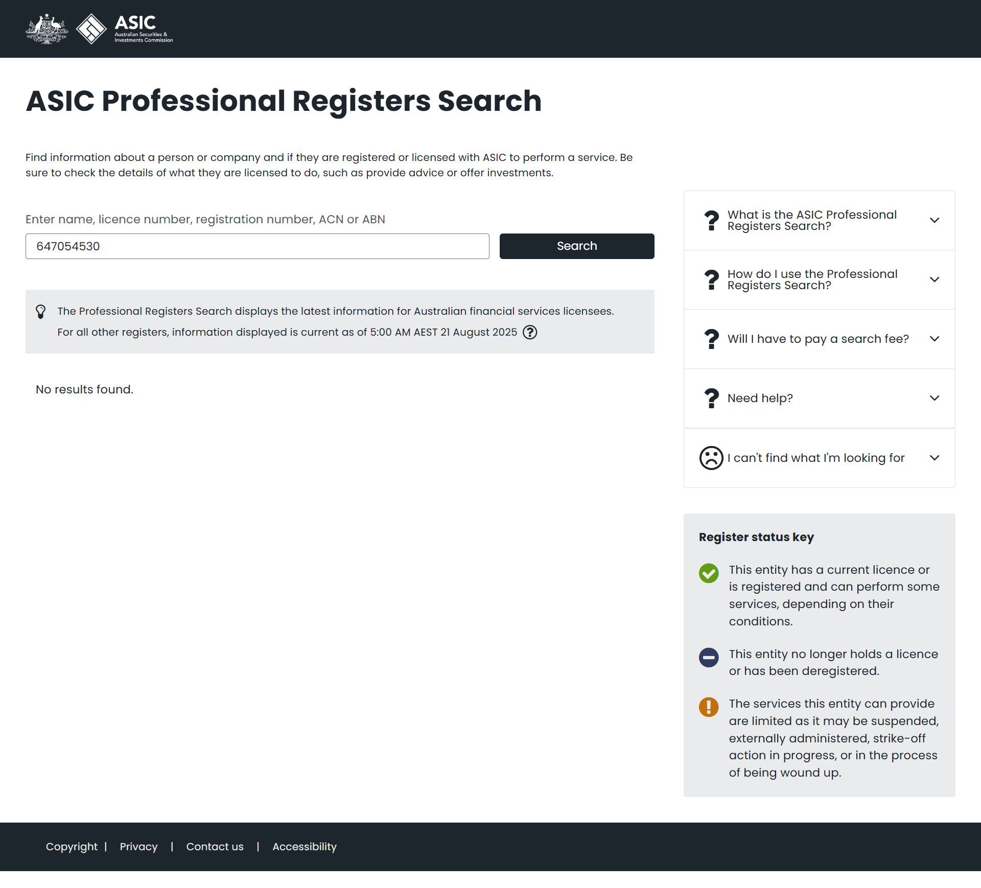 Australian Securities & Investments Commission（ASIC）