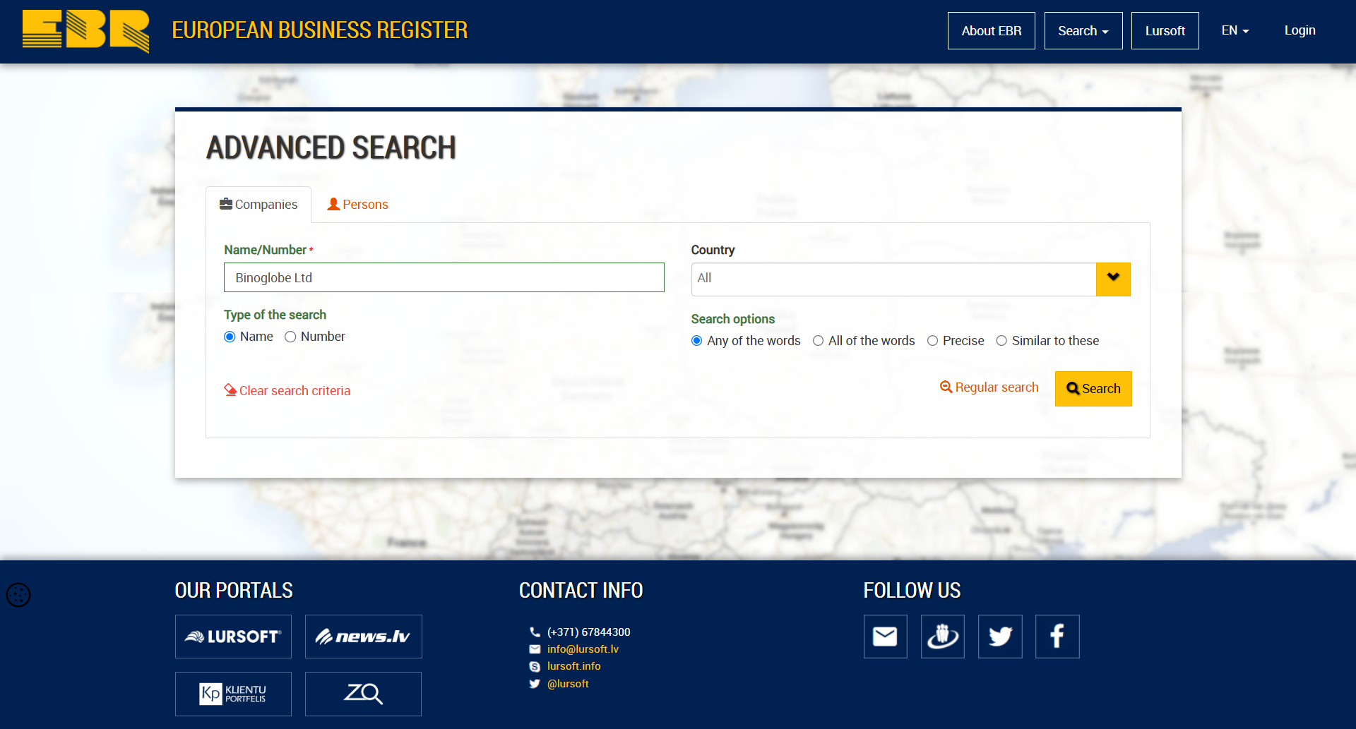European Business register Official Website