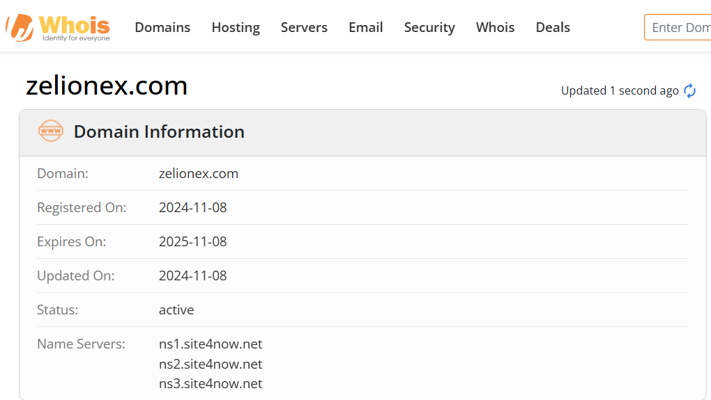 Whois lookup results