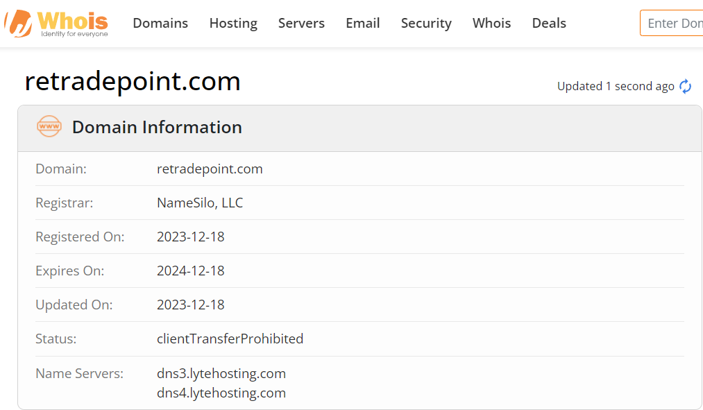 Whois lookup results
