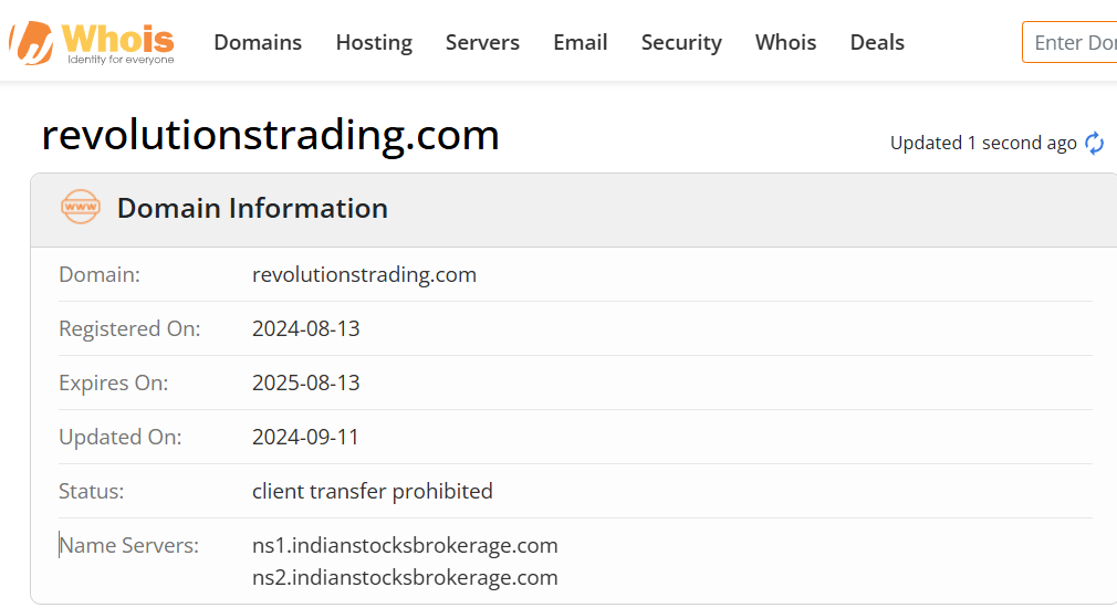 Whois lookup results