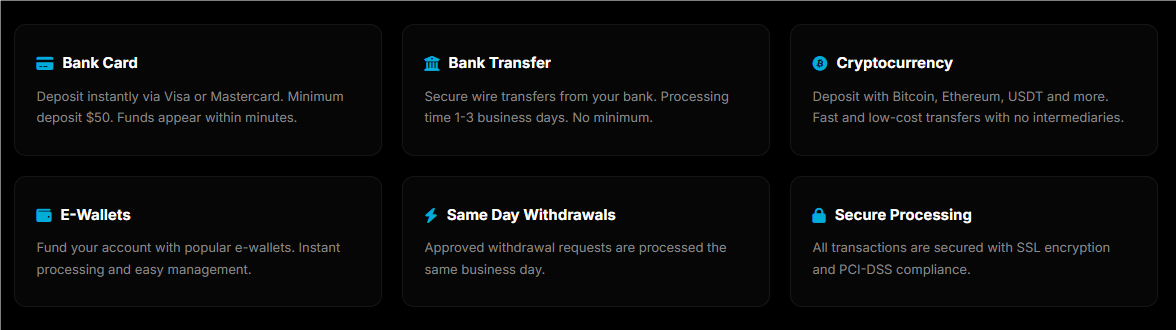 Deposit and withdrawal information