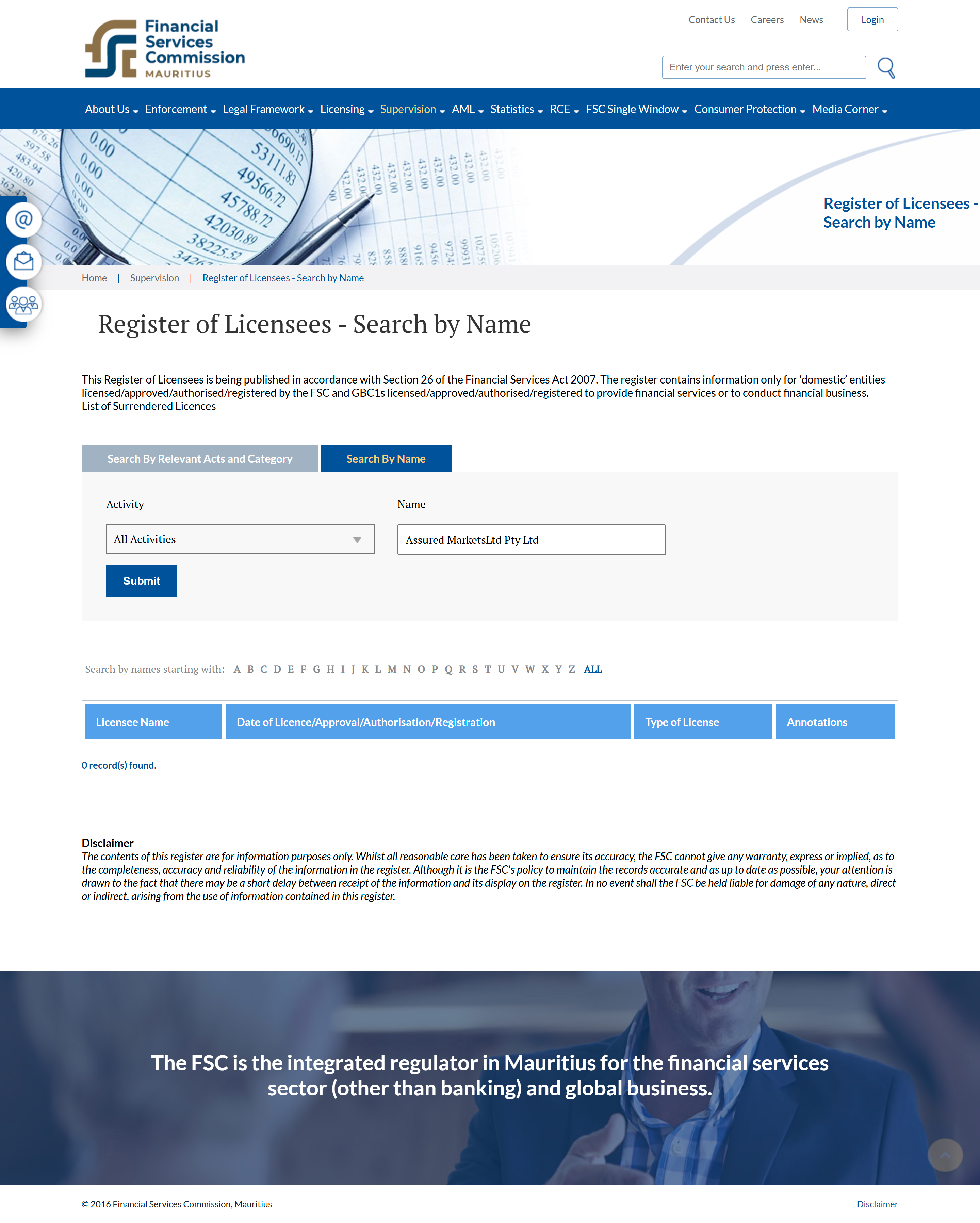 Financial Services Commission, Mauritius office website