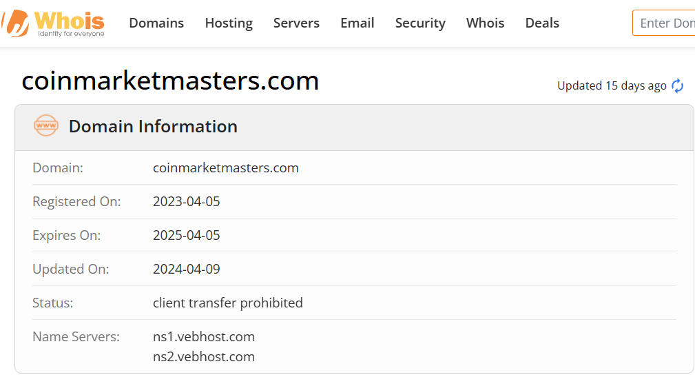 Whois lookup results