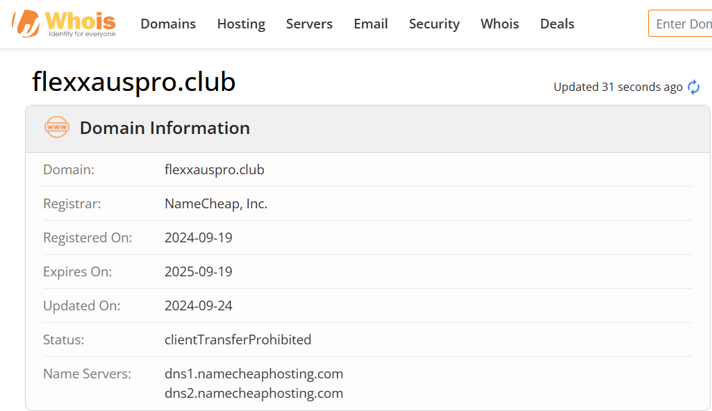 Whois lookup results
